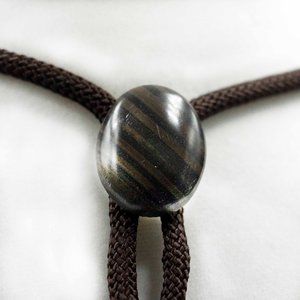 NATURAL BROWN STRIPED STONE BOLO TIE - MAnGN1